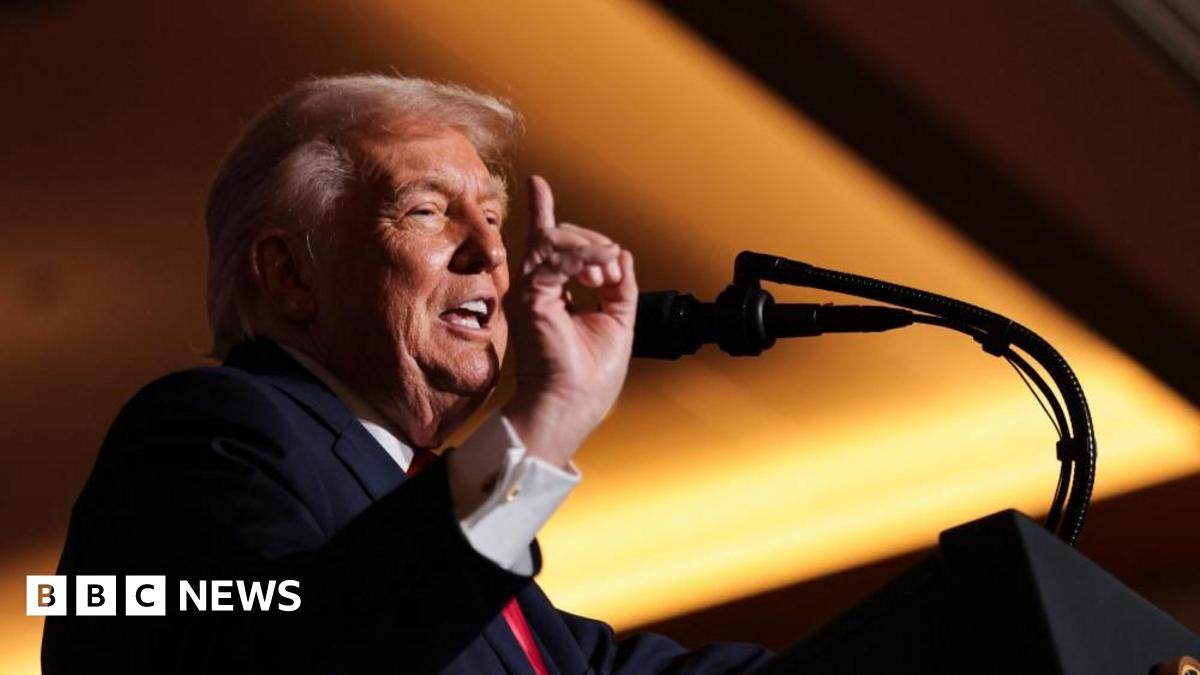 Image shows Trump speaking on Tuesday night