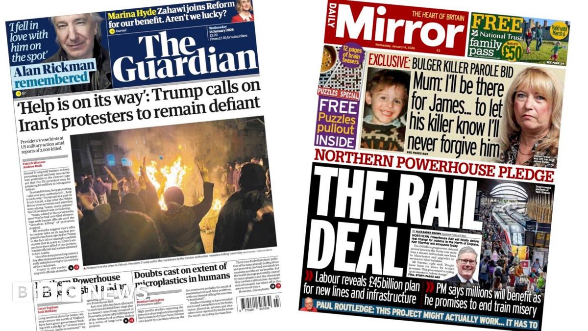 
                            Newspaper headlines: Trump tells Iran 'help is on its way' and 'the rail deal'