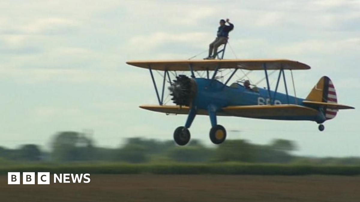 Lancaster Bomber veteran John Weston in 90th birthday wingwalk BBC News(01)