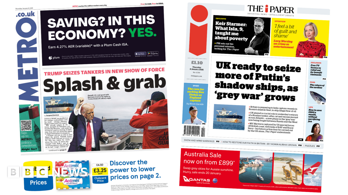 
                            Newspaper headlines: 'Splash & grab' and 'UK ready to seize more of Putin's ships'
