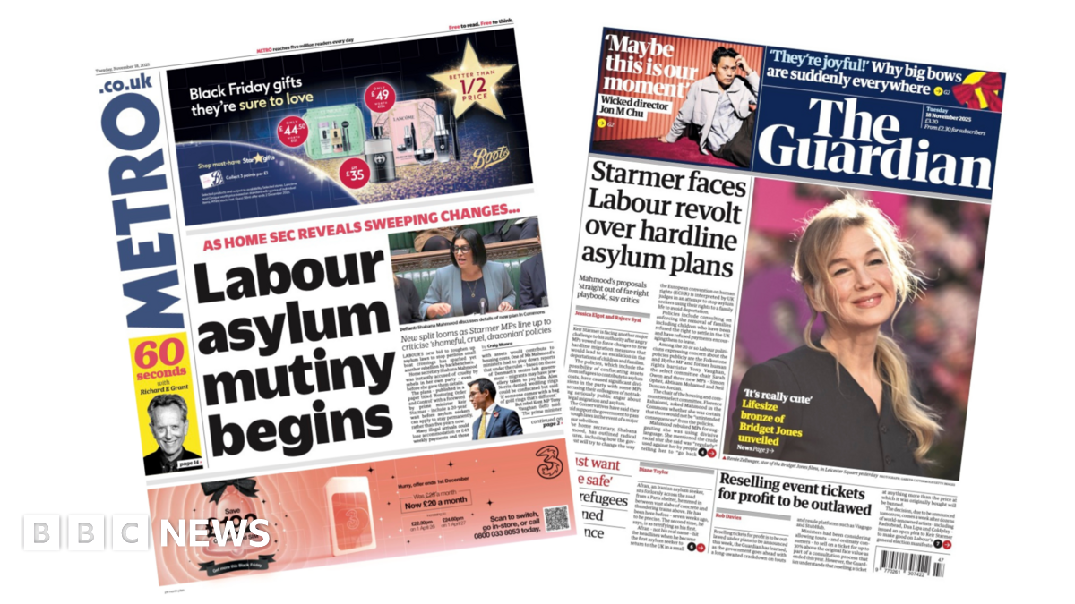 
                            Newspaper headlines: 'Labour asylum mutiny begins' and 'crackdown' on ticket touts
