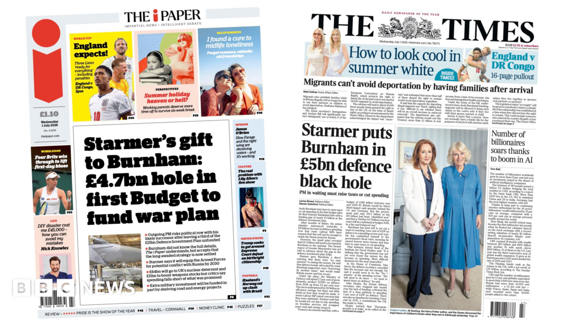'Defence black hole' and 'Starmer's gift to Burnham'