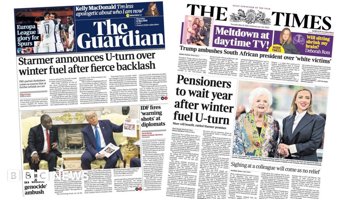 Newspaper headlines: Starmer's 'U-turn' and Trump 'ambush'