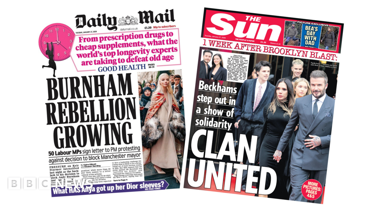 
                            Newspaper headlines: 'Burnham rebellion growing' and 'Clan united'