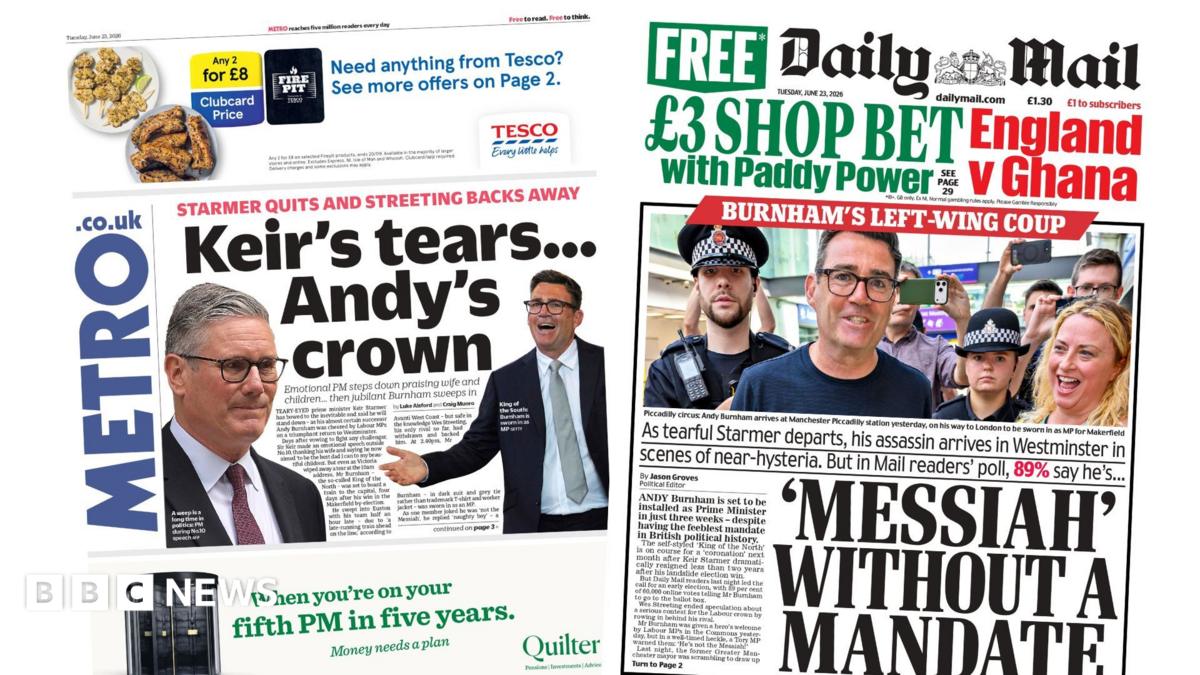 Newspaper headlines: 'Keir's tears... Andy's crown' and 'Messiah without a mandate'