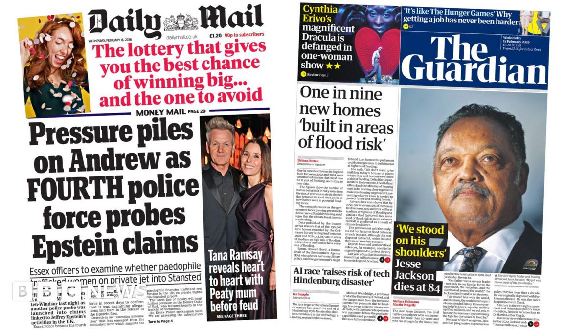 
                            Newspaper headlines: 'Pressure piles on Andrew' and 'Jesse Jackson dies at 84'