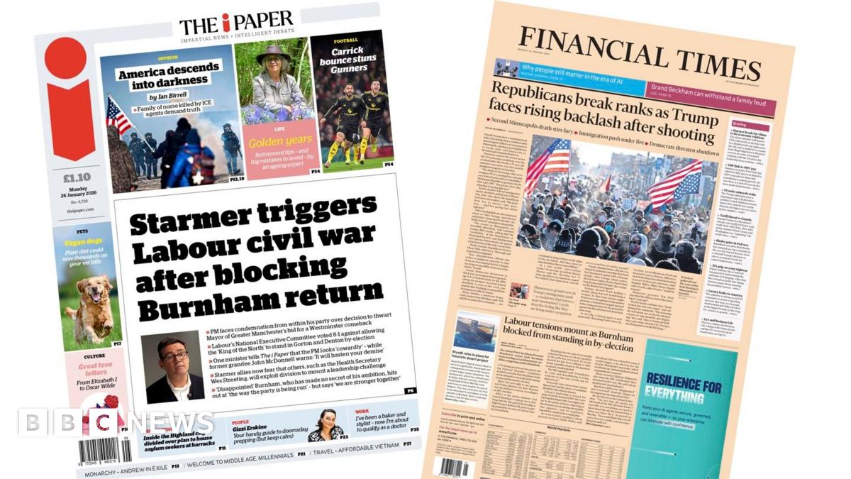 
                            Newspaper headlines: 'Starmer triggers Labour civil war' and 'Republicans break ranks'