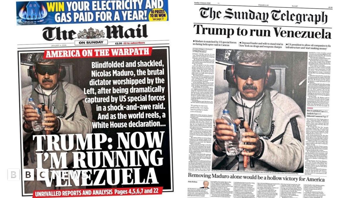 
                            Newspaper headlines: 'America on the warpath' and 'Trump to run Venezuela'