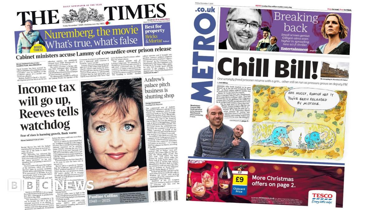 
                            Newspaper headlines: 'Income tax will go up' and 'Chill Bill'