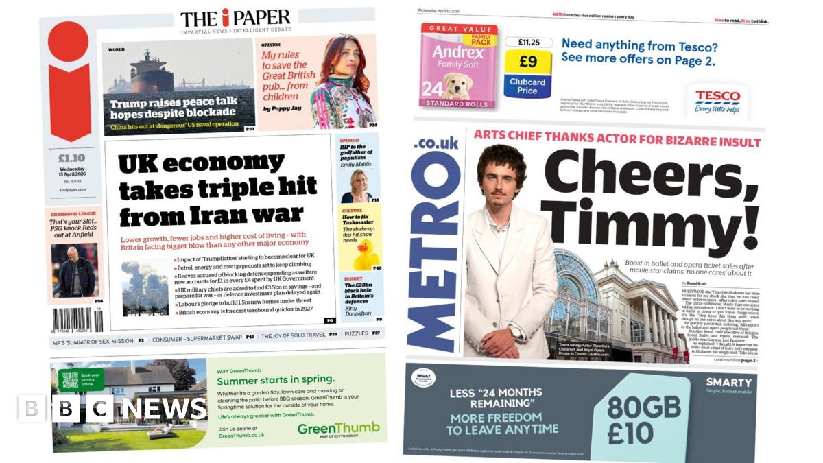 Newspaper headlines: 'UK economy takes triple hit' and 'Cheers, Timmy!'