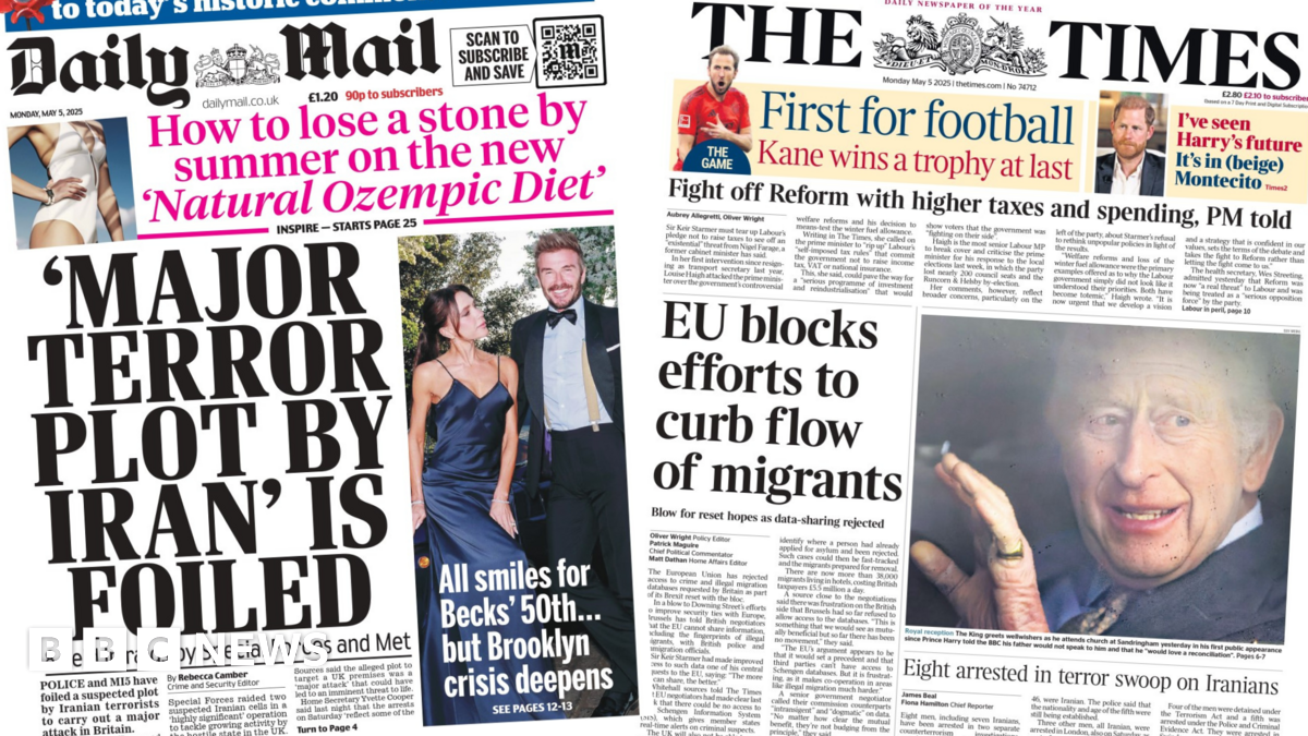 Newspaper headlines: Terror plot 'foiled' and 'fight off Reform'