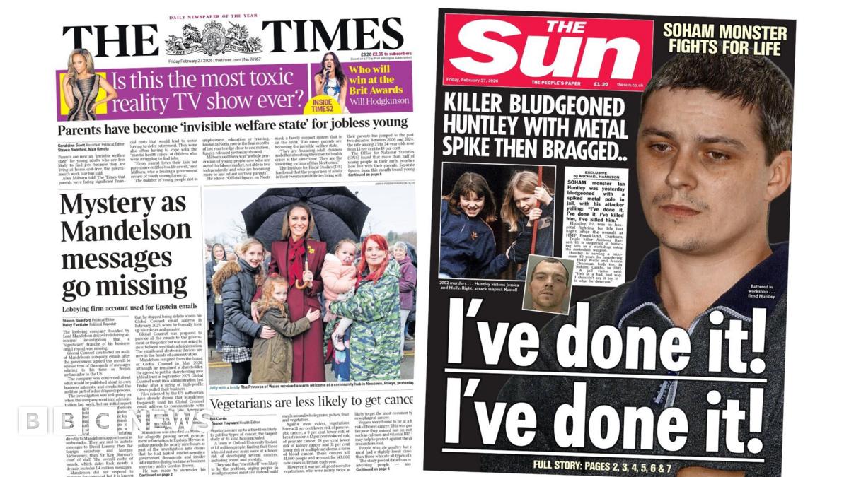 
                            Newspaper headlines: 'Invisible welfare state' and 'Huntley fights for life'