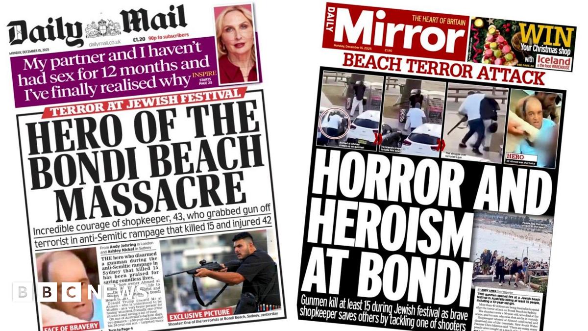 
                            Newspaper headlines: 'Horror and heroism' at Bondi Beach