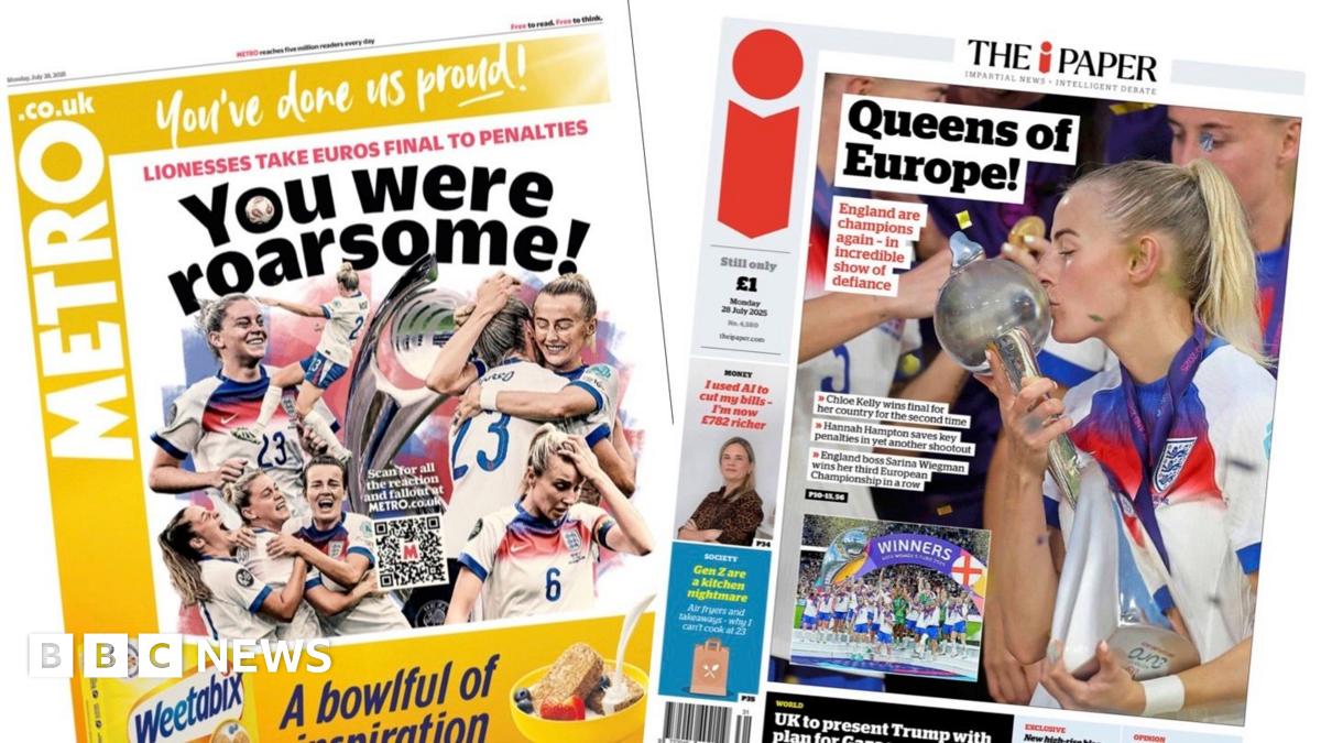 Newspaper headlines: 'You were roarsome!' and 'Queens of Europe'