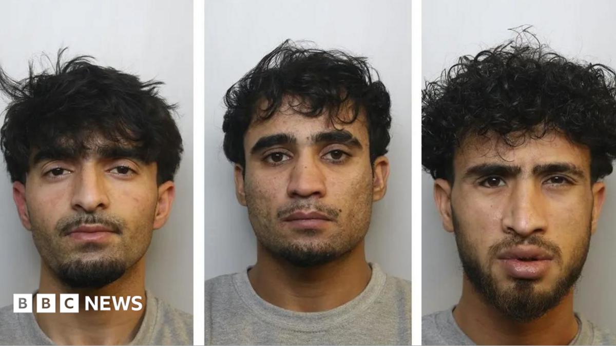 Mugshots of Awal Ahmadzai, Salman Habibkheil and Mehrab Safi. All the men are of Afghan nationality, with short, dark hair, dark eyes and facial hair.