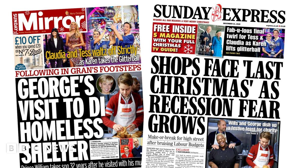 
                            Newspaper headlines: George visits 'Di homeless shelter' and shops face 'last Christmas'