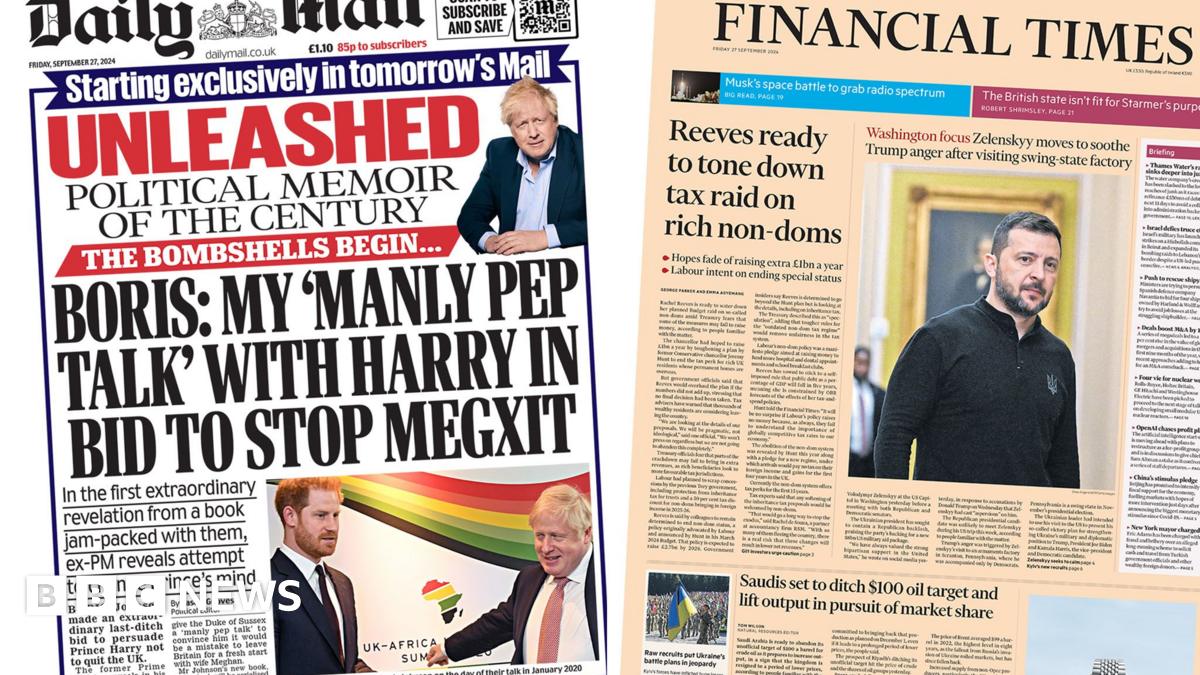 Newspaper headlines: Johnson's 'pep talk' with Harry and Treasury ...