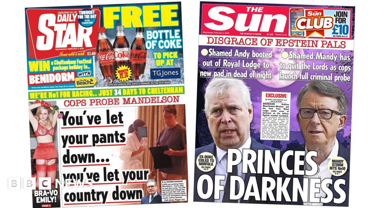 
                            Newspaper headlines: 'Cops probe Mandelson' and 'Princes of Darkness'
