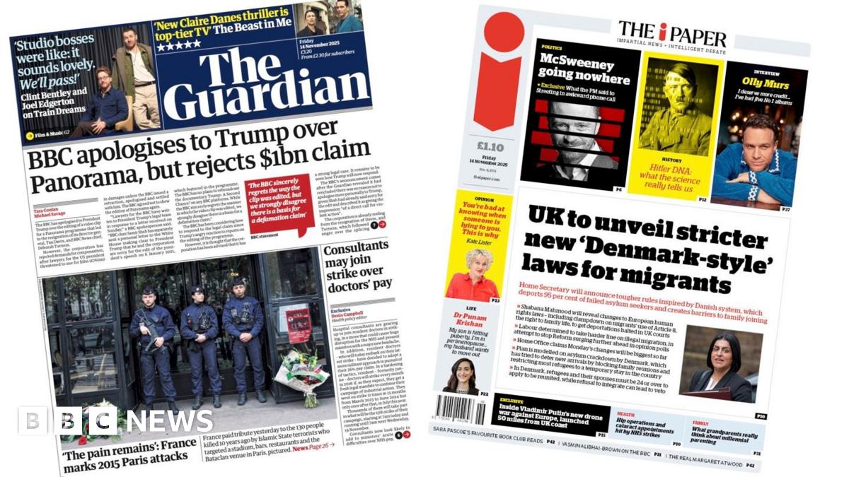 
                            Newspaper headlines: 'BBC apologises to Trump' and stricter 'Denmark-style' migrant laws