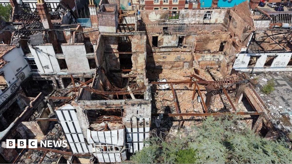 bbc.co.uk - Tom Edwards - Drone footage reveals scale of Droitwich's Raven hotel fire damage