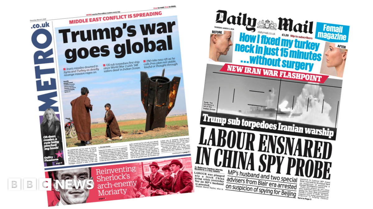 Newspaper headlines: 'Trump's war goes global' and 'Labour ensnared by China spy probe'