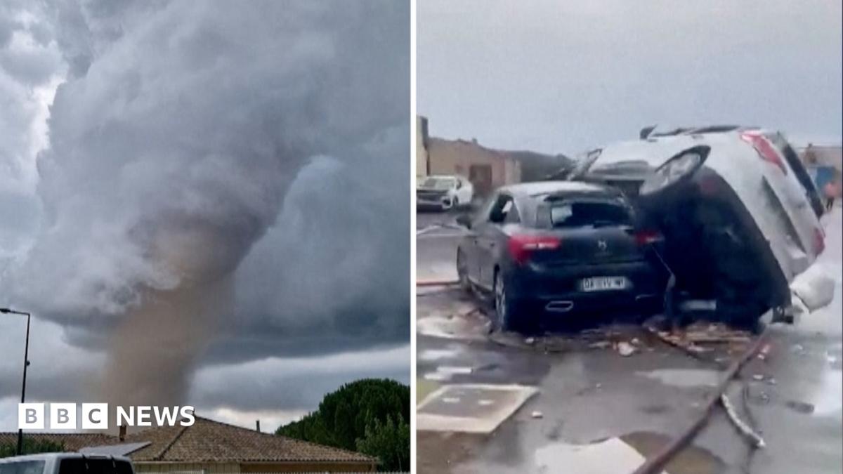 Moment tornado tears through southern France