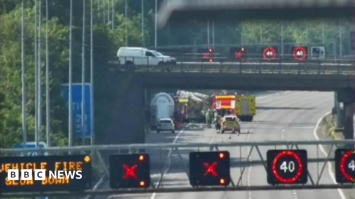 Tanker fire shuts M1 motorway north of Derby and Nottingham