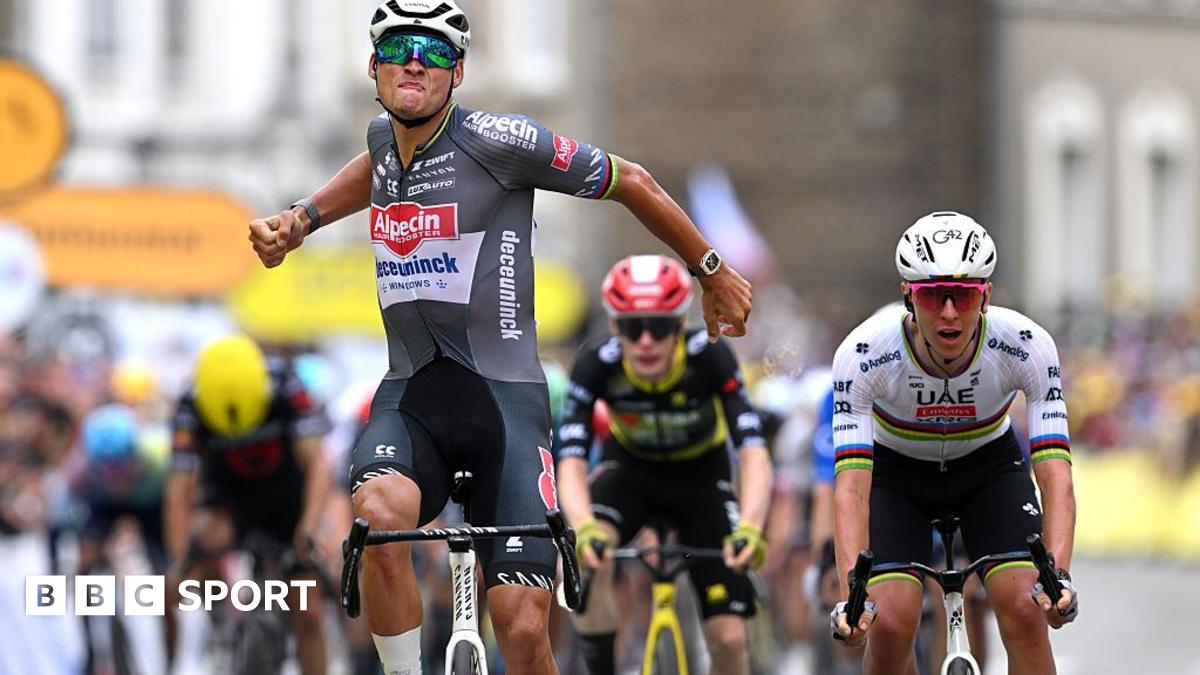 Tour de France: Mathieu van der Poel edges out  Tadej Pogacar in sprint finish to win stage two
