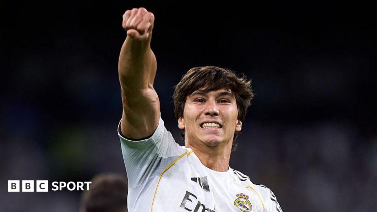 Photo: BBC Gonzalo Garcia punches the air after scoring for Real Madrid