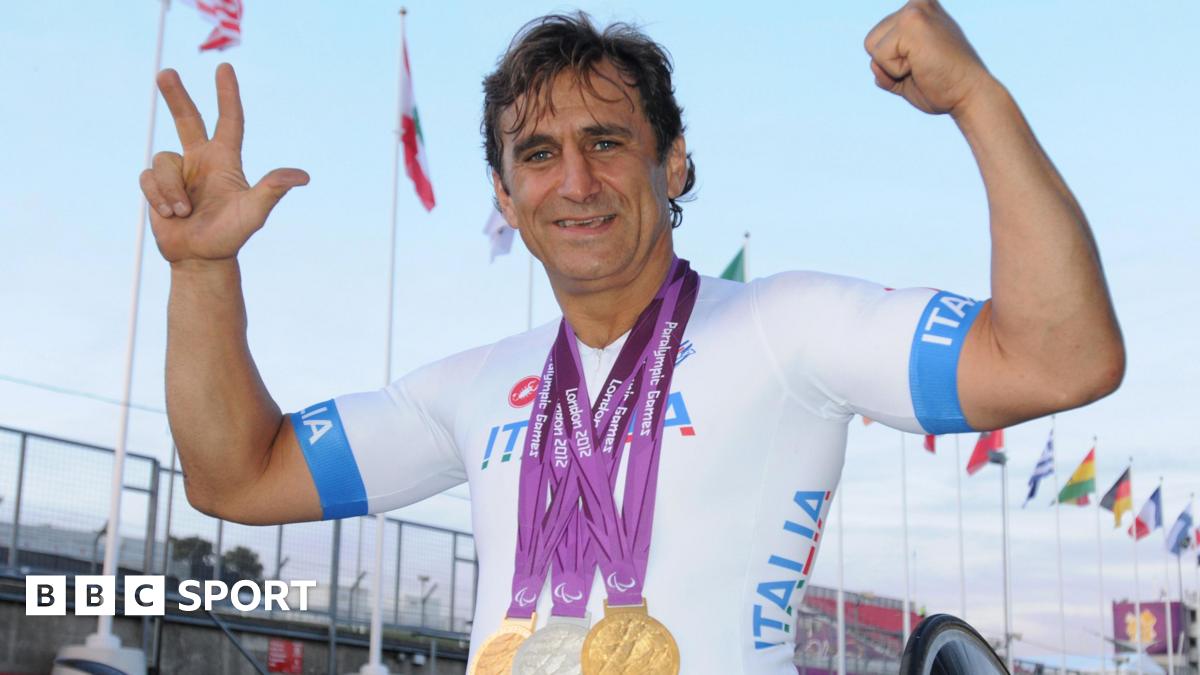 Alex Zanardi celebrates after winning a silver medal in the Team Relay event at the 2012 Paralympic Games. He also won two golds