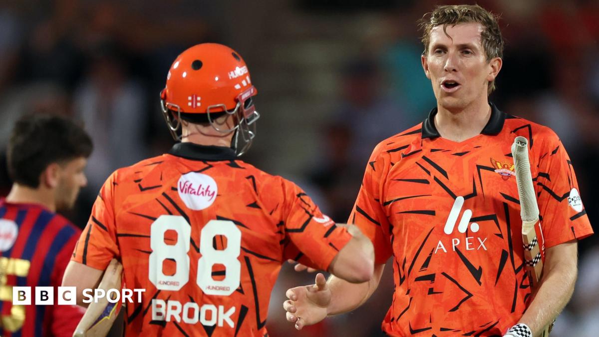 Harry Brook and Zak Crawley congratulate each other after Sunrisers Leeds beat Manchester Super Giants