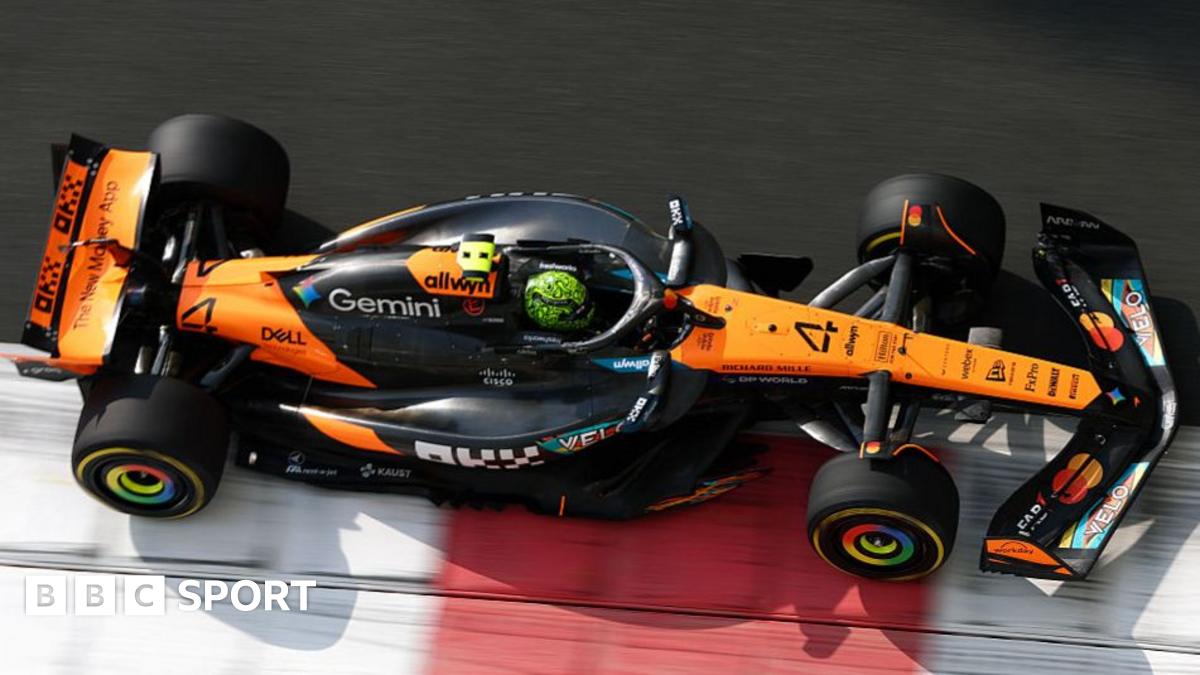 Formula 1 car under the Yas Marina floodlights during Abu Dhabi Grand Prix practice