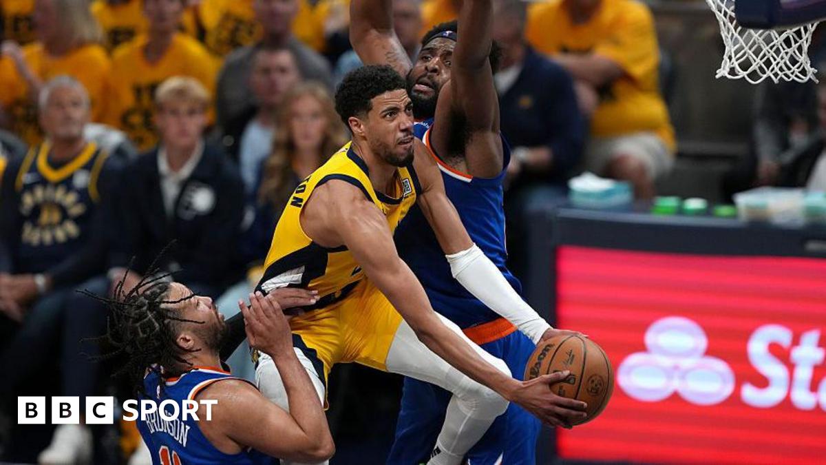 NBA play-offs: Indiana Pacers 130-121 New York Knicks - Tyrese Haliburton stars for Pacers