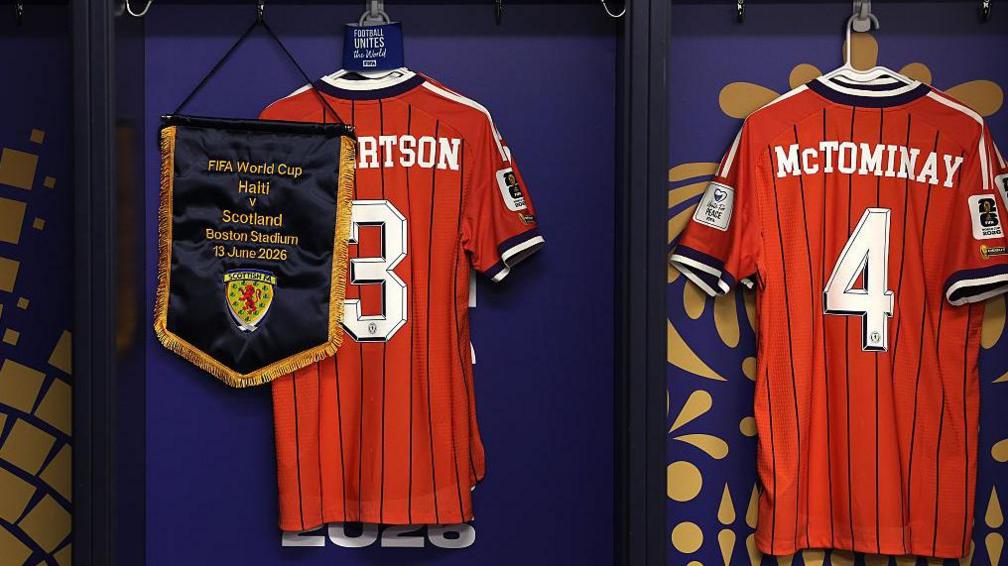 Andy Robertson's top hangs in the dressing room, ahead of some pre-match team talks