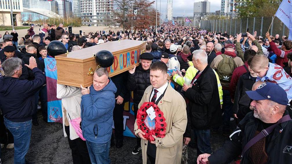 West Ham fans protest before the game