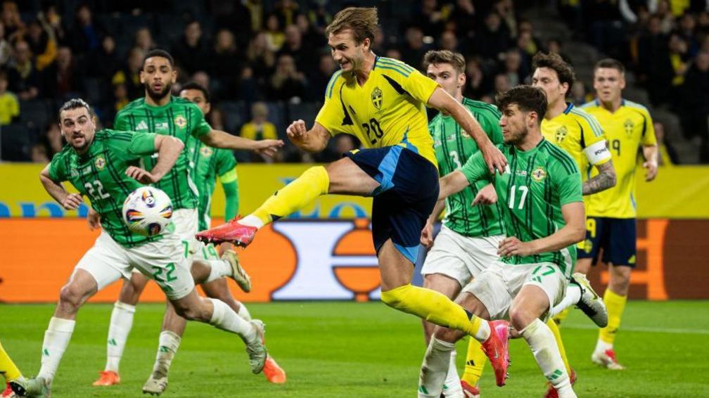 Benjamin Nygren in action for Sweden against Northern Ireland