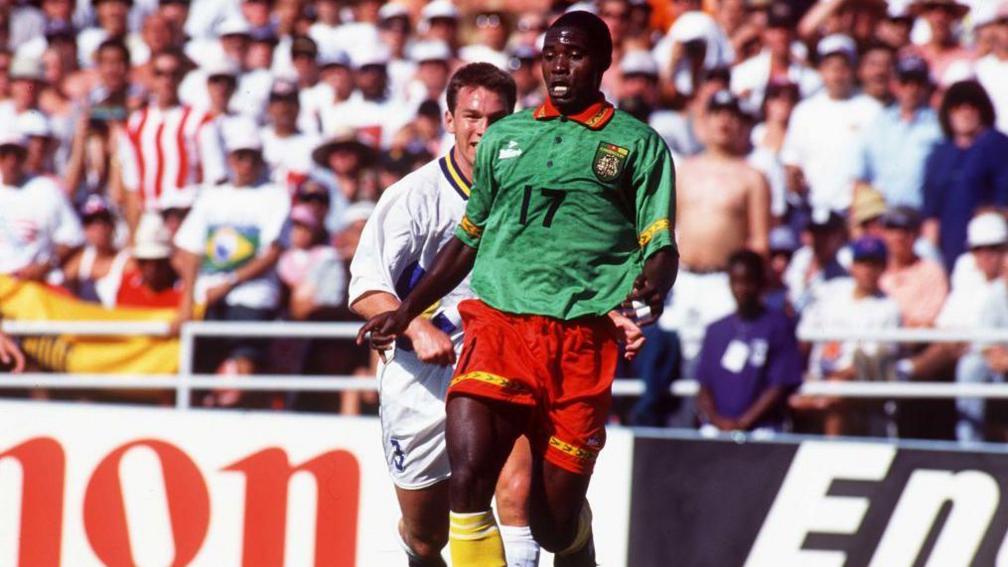 Marc-Vivien Foe playing for Cameroon at 1994 World Cup
