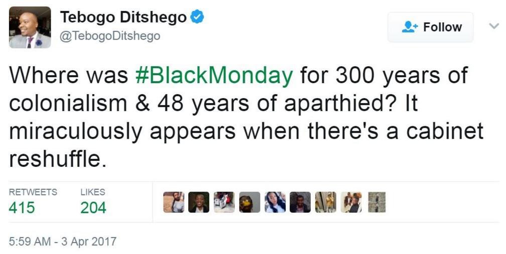 Screen grab of tweet by @TebogoDitshego