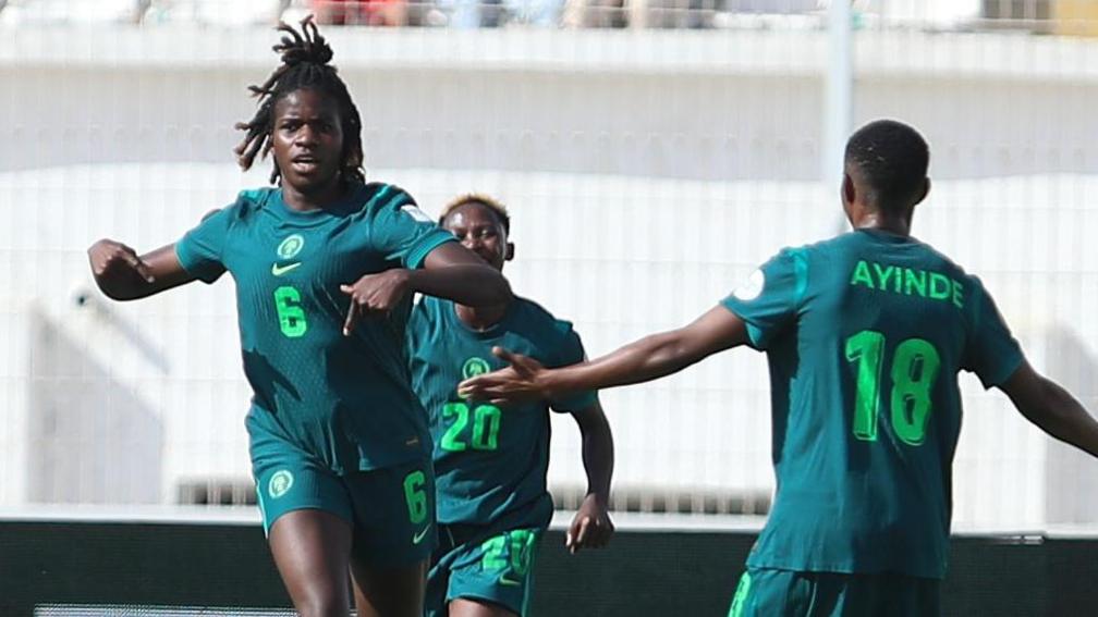 Esther Okoronkwo celebrates a extremity for Nigeria