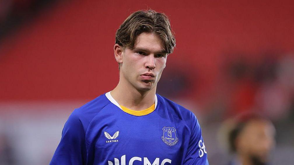 Everton winger Tyler Dibling looks on during the pre-season game against Stoke City in July 