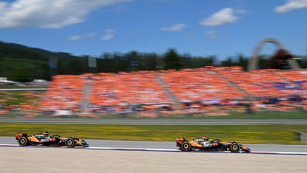 Lando Norris leads Oscar Piastri at the 2025 Austrian Grand Prix
