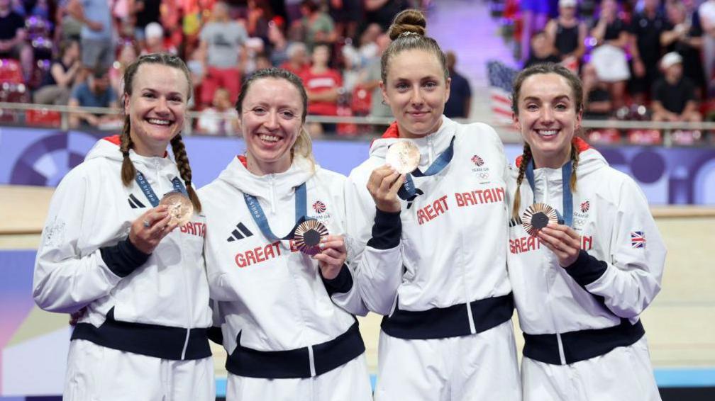 The women's team pursuit bronze was the third track cycling medal of the Games for Team GB