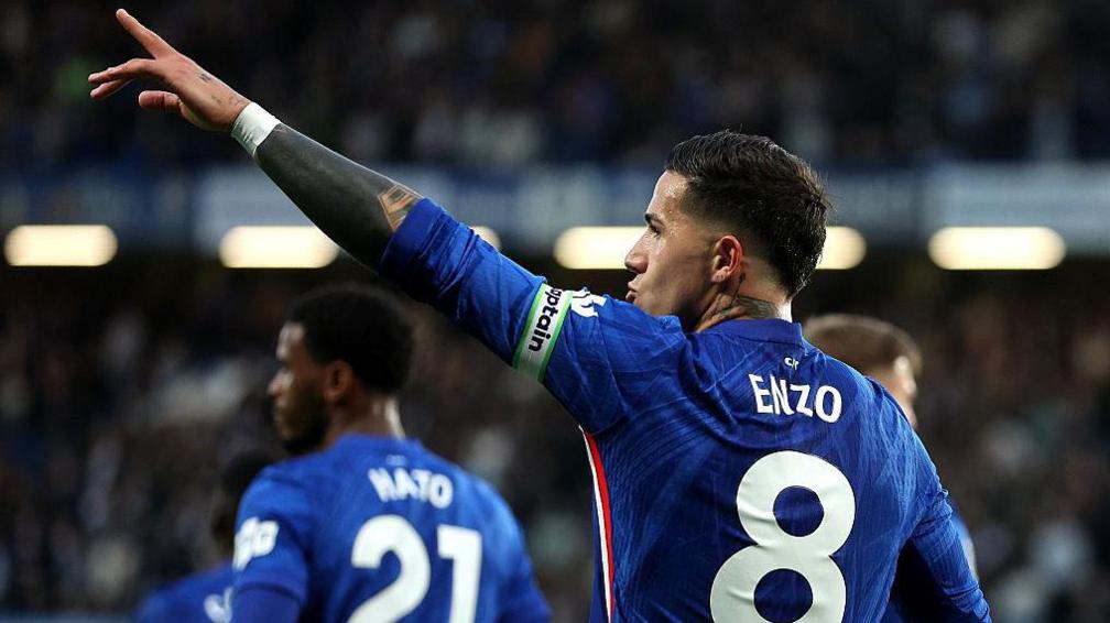 Enzo Fernandez celebrating his goal against Tottenham