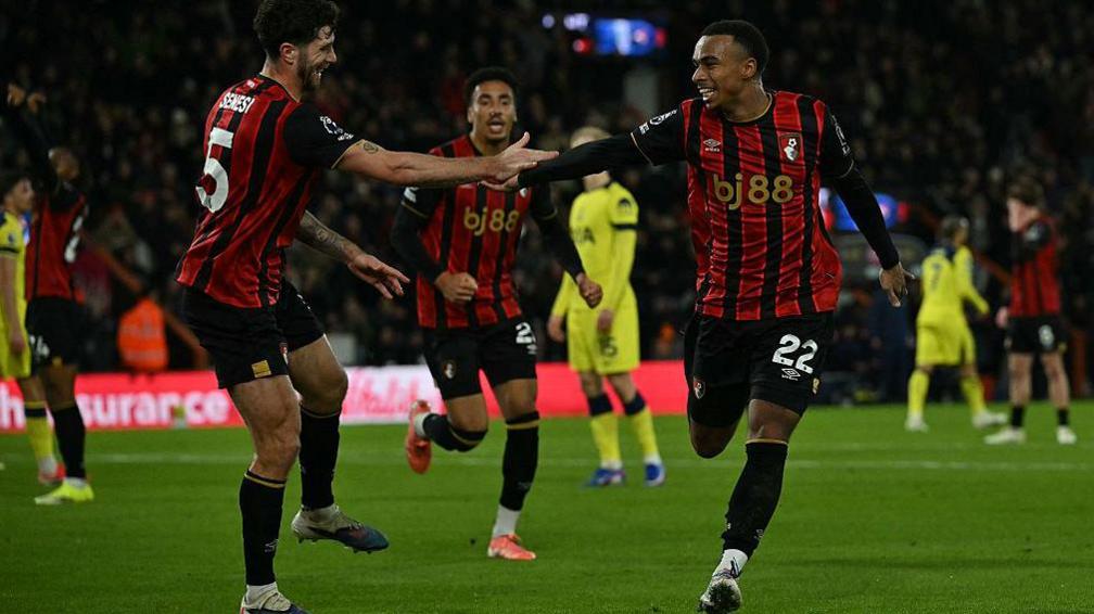 Eli Junior Kroupi celebrates scoring for Bournemouth