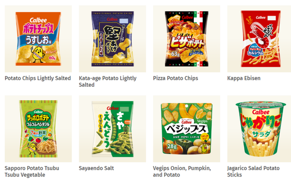 Calbee products sold in Japan displayed on its website