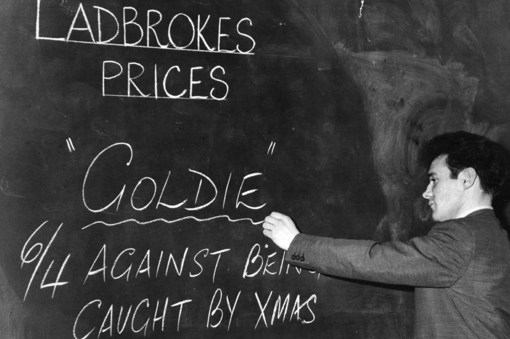 Bookie writing odds on a blackboard