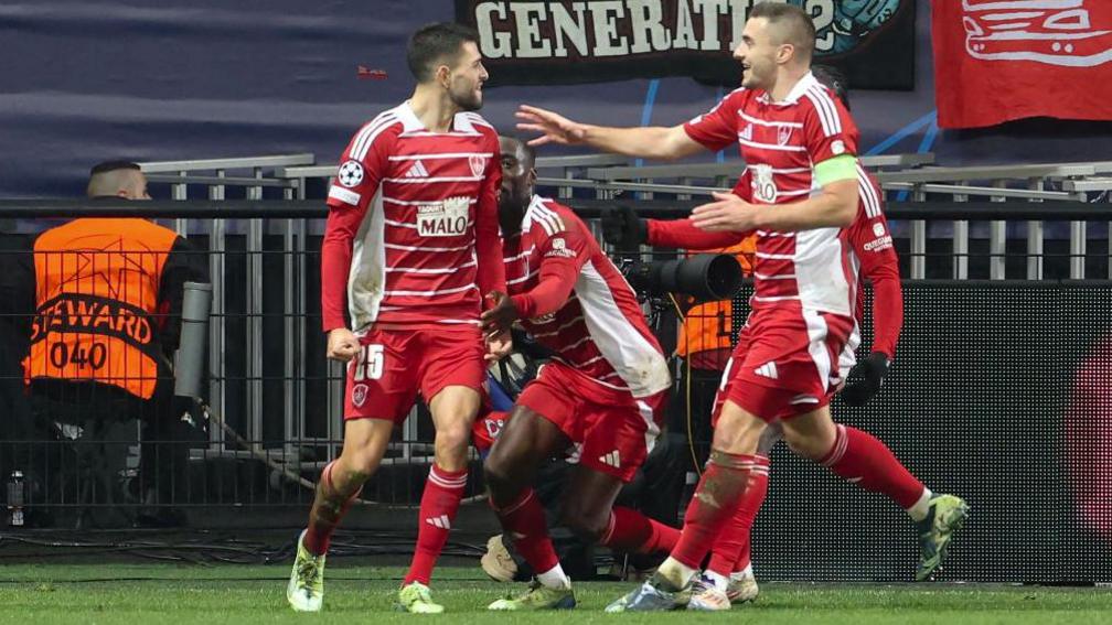 Brest celebrate scoring their goal