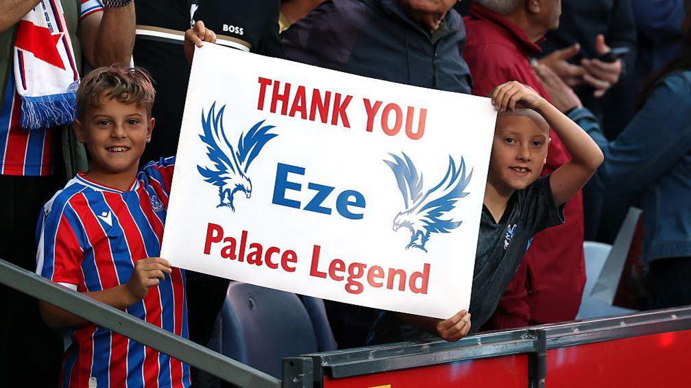 Crystal Palace fans holding up a 'thank you Eze' banner.