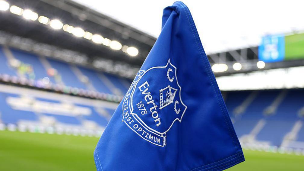A detailed view of an Everton corner flag is seen prior to the Premier League match between Everton and West Ham United at Hill Dickinson Stadium on September 29, 2025