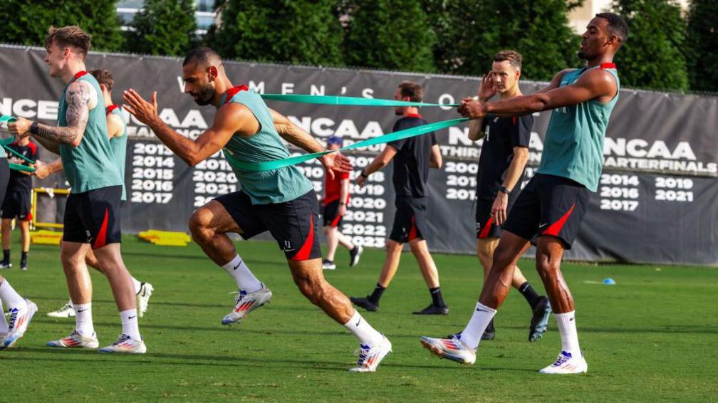 Liverpool's players go through training during their pre-season tour of the US